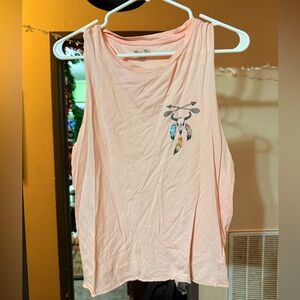 Miss Me Light Pink Muscle Tee with Arrow and Feather Design